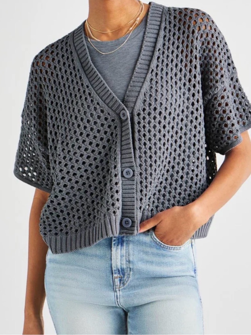 Splendid Gray Open-Knit Button Front Women's Sweater Cardigan Size Small